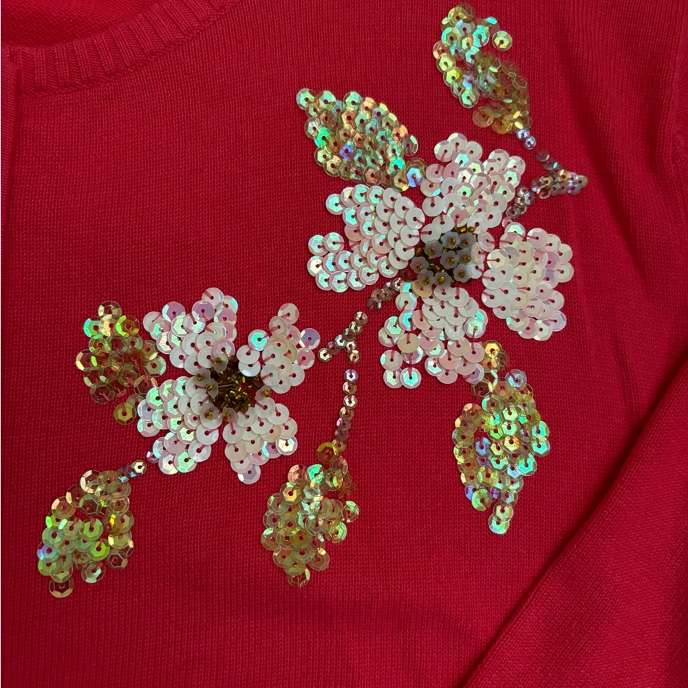 Quacker Factory Cardigan Size 1X Coral Sequin Embellished Sweater Jewel Zipper - Picture 3 of 8